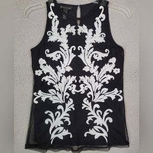 INC International Concepts Embroidered Floral Mesh Top | Size: XS, Color: BW